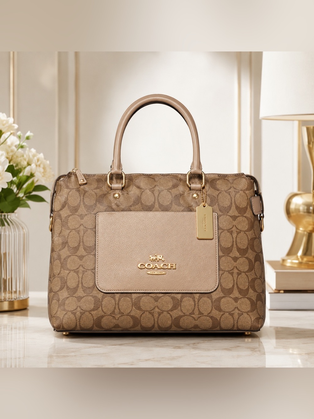 Coach Brown and Gold Satchel Luxurious Design (#0175)